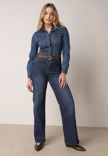 Niebieskie Szerokie Jeansy Regular Waist z Bawełną i Dodatkiem Wiskozy Physoesa. Niebieskie jeansy damskie Born2be. Za 129.99 zł.