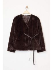 Trendyol Płaszcz pluszowy w kolorze ciemnobrązowym rozmiar: S. Brązowe płaszcze damskie Trendyol, s, bez wzorów. Za 243.64 zł.