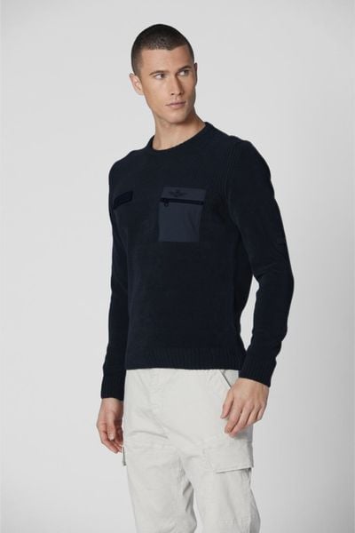 AERONAUTICA MILITARE Granatowy sweter męski, Rozmiar XL. Niebieskie swetry męskie AERONAUTICA MILITARE, l, bez wzorów, bez kołnierzyka. W wyprzedaży za 560.99 zł.