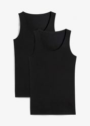 Top z bawełną (2 szt.). Niebieskie topy damskie bonprix, bez wzorów, z bawełny, bez kołnierzyka. Za 47.99 zł.