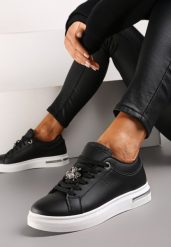Czarne Sneakersy na Płaskiej Podeszwie z Imitacji Skóry z Broszką Unattia. Czarne broszki damskie Renee. Za 74.99 zł.