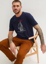 T-shirt (2 szt.), z czystej bawełny organicznej. Niebieskie t-shirty męskie bonprix, l, bez wzorów, z bawełny, bez kołnierzyka. Za 87.99 zł.