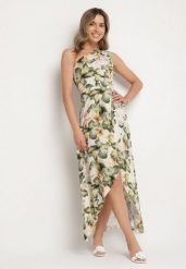 Ciemnozielona Wiskozowa Kwiatowa Sukienka o Asymetrycznym Kroju Lironia. Zielone sukienki damskie Born2be, na co dzień, na lato, l, bez wzorów, z wiskozy, eleganckie, z asymetrycznym kołnierzem, bez ramiączek, maxi, asymetryczne. Za 109.99 zł.