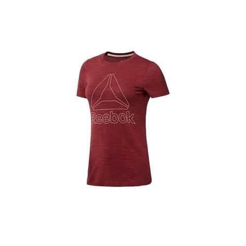 Koszulka sportowa damska Reebok EL Marble Logo Tee. Czerwone bluzki sportowe damskie Reebok, bez kołnierzyka, bez ramiączek. Za 126.00 zł.