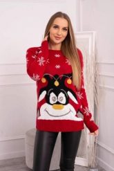 Sweter świąteczny z reniferem czerwony. Czerwone swetry klasyczne damskie KESI, l, z wełny, bez kołnierzyka, plus size. Za 125.45 zł.