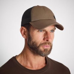 Czapka z daszkiem Solognac Trucker. Brązowe czapki męskie SOLOGNAC, bez wzorów, z bawełny, sportowe. Za 39.99 zł.