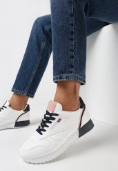Biało-Różowe Buty Sportowe Neanara. Białe buty sportowe na co dzień damskie Born2be, bez wzorów. Za 89.99 zł.