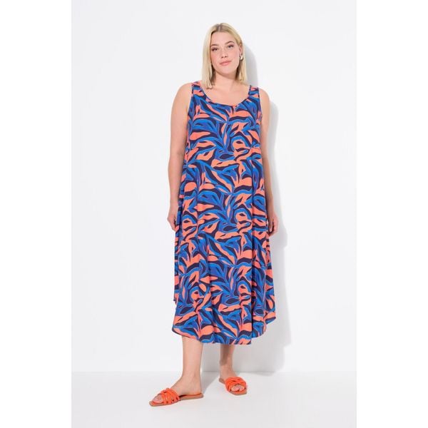 Damskie Sukienka wzór w koralowce okrągły dekolt bez rękawów. Niebieskie sukienki damskie Ulla Popken, plus size, bez wzorów, z materiału, sportowe, bez kołnierzyka, plus size, bez ramiączek, sportowe. Za 279.99 zł.