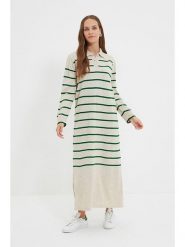 Trendyol Sukienka w kolorze kremowo-zielonym rozmiar: S/M. Brązowe sukienki damskie Trendyol, m, bez wzorów, bez kołnierzyka, bez ramiączek, maxi. Za 108.99 zł.