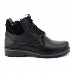 KOMODO Buty męskie ocieplane śniegowce 885 czarne. Czarne buty zimowe męskie na zimę, ze skóry, za kostkę, bez zapięcia. Za 453.66 zł.