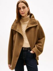 Tommy Hilfiger Krótki wełniany płaszcz Kobiety Wełna brązowy, L/XL. Brązowe płaszcze damskie Tommy Hilfiger, l, bez wzorów, z wełny. Za 849.95 zł.
