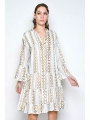 H.H.G. Sukienka w kolorze biało-beżowym rozmiar: XL. Białe sukienki damskie H.H.G., xl, bez wzorów, z wiskozy, bez kołnierzyka, bez ramiączek, midi. Za 78.47 zł.