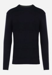 Granatowy Wiskozowy Sweter z Okrągłym Dekoltem o Klasycznym Kroju Manohari. Niebieskie swetry męskie Born2be, m, bez wzorów, z wiskozy, bez kołnierzyka. Za 34.99 zł.