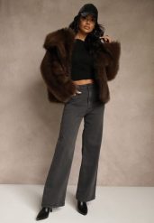 Ciemnoszare Jeansy High Waist z Szerokimi Nogawkami Vetimira. Szare jeansy damskie Renee, z podwyższonym stanem. Za 109.99 zł.