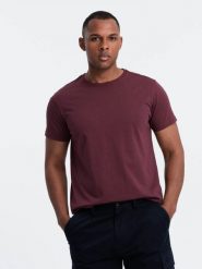 Klasyczny T-shirt męski bawełniany BASIC - bordowy V10 OM-TSBS-0146 - XL. Czerwone t-shirty męskie Ombre Clothing, l, bez wzorów, z bawełny, bez kołnierzyka. W wyprzedaży za 24.99 zł.