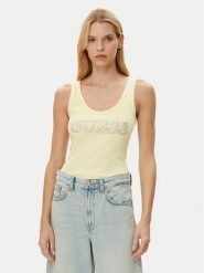 Guess Top W5GP29 KA0H1 Żółty Regular Fit. Żółte topy damskie Guess, xs, z aplikacjami, z bawełny, bez kołnierzyka. Za 109.99 zł.