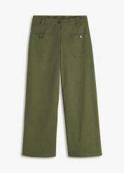 Dżinsy wide leg, wysoki stan, z wygodnym paskiem. Zielone jeansy damskie bonprix, z podwyższonym stanem. Za 119.99 zł.