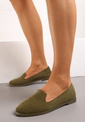 Ciemnozielone Balerinki w Stylu Mokasynów Thetea. Zielone baleriny damskie Born2be, bez wzorów, z jeansu, bez obcasa. Za 39.99 zł.