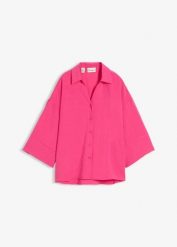 Bluzka oversize z mieszanki wiskozy. Białe bluzki damskie bonprix, bez wzorów, z wiskozy, bez kołnierzyka, bez ramiączek. Za 124.99 zł.