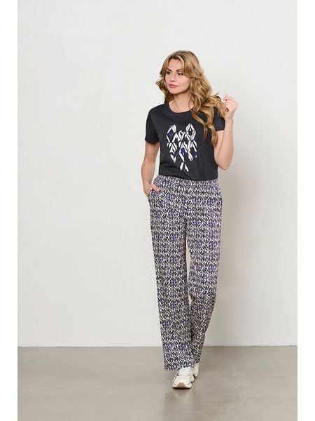 &Co Woman Spodnie "Patrice" w kolorze czarno-niebieskim rozmiar: S. Czarne spodnie materiałowe damskie &Co Woman, bez wzorów, z materiału, z podwyższonym stanem. Za 275.40 zł.