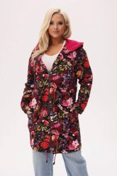 Bluza z kapturem Bloom - florystyczny print z akcentem ważek PLUS SIZE XXL OVERSIZE. Różowe bluzy z kapturem damskie Moda Size Plus Iwanek, na jesień, plus size, z bawełny. Za 329.90 zł.