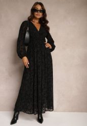 Czarna Sukienka w Welurowe Kwiaty z Transparentnymi Wstawkami o Rozkloszowanym Kroju Gelabira. Czarne sukienki damskie Renee, l, bez wzorów, ze skóry, eleganckie, bez kołnierzyka, bez ramiączek, maxi, rozkloszowane. W wyprzedaży za 139.99 zł.