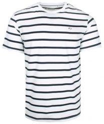 T-shirt Bawełniany Biały w Paski z Krótkim Rękawem, Męski, U-neck -PAKO JEANS. Niebieskie t-shirty męskie Pako Jeans, m, bez wzorów, z bawełny, bez kołnierzyka. Za 85.00 zł.