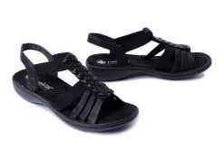 RIEKER 60809-00 black, sandały damskie. Czarne sandały damskie Rieker, bez wzorów, bez obcasa. Za 209.93 zł.