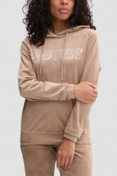GUESS Brązowa welurowa damska bluza Couture. Brązowe bluzy z kapturem damskie Guess, s, z weluru. W wyprzedaży za 236.99 zł.