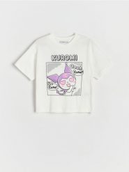 T-shirt Kuromi - złamana biel. Koszulki dziewczęce Reserved, bez wzorów, z bawełny, bez ramiączek. W wyprzedaży za 39.99 zł.