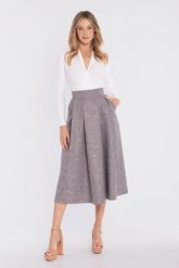 Rozkloszowana spódnica z wysokim stanem szara. Szare spódniczki damskie Stylove, m, bez wzorów, z poliesteru, eleganckie, z podwyższonym stanem, midi, rozkloszowane. Za 289.00 zł.
