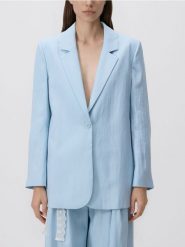 Marynarka z wiskozą - jasnoniebieski. Niebieskie marynarki i żakiety damskie Reserved, l, bez wzorów, z tkaniny. Za 229.99 zł.