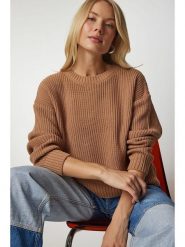 Happiness Istanbul Sweter w kolorze jasnobrązowym rozmiar: S/M. Brązowe swetry klasyczne damskie Happiness Istanbul, m, ze splotem, bez kołnierzyka. Za 87.40 zł.