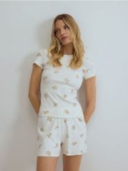 Dwuczęściowa piżama z bawełną - złamana biel. Piżamy damskie Reserved, l, bez wzorów, z bawełny, bez ramiączek. Za 89.99 zł.