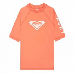 Dziewczęca koszulka z filtrem UV WHOLE HEARTED z krótkim rękawem. Brązowe koszulki dziewczęce Roxy, s, bez wzorów, z materiału, bez ramiączek. Za 122.93 zł.