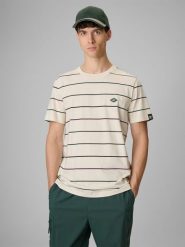 4F T-shirt regular z nadrukiem męski - beżowy XL. Brązowe t-shirty męskie 4f, m, bez wzorów, z dzianiny, bez kołnierzyka. Za 89.99 zł.