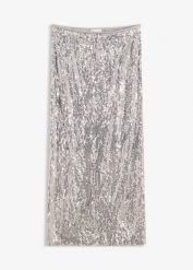 Spódnica midi z cekinami. Szare spódniczki damskie bonprix, bez wzorów, midi. Za 119.99 zł.