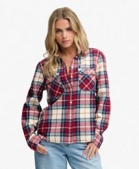 Koszula Lumberjack w Kratę z Flaneli – 100% Bawełna Organiczna – Delta Check Red. Czerwone koszule damskie Superdry., bez wzorów, z bawełny, bez kołnierzyka, bez ramiączek. Za 254.50 zł.