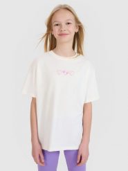 4F T-shirt oversize gładki dziewczęcy - biały 134 (8-9 lat). Białe koszulki dziewczęce 4f, bez wzorów, z bawełny, bez ramiączek. W wyprzedaży za 19.99 zł.