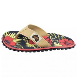 Japonki Gumbies Islander Denim Hibiscus GU-FFISL109 wielokolorowe. Klapki damskie bez wzorów, z bawełny, bez obcasa. Za 264.57 zł.