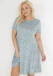 Zielono-Niebieska Trapezowa Sukienka Mini w Kwiatowy Wzór Aganis. Zielone sukienki damskie Born2be, l, z aplikacjami, z materiału, bez kołnierzyka, bez ramiączek, midi, rozkloszowane. W wyprzedaży za 47.99 zł.