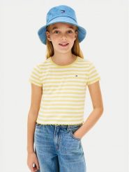 Tommy Hilfiger T-Shirt KG0KG08590 Żółty jasny Slim Fit. Żółte koszulki dziewczęce Tommy Hilfiger, bez wzorów, z bawełny, bez ramiączek. Za 109.99 zł.