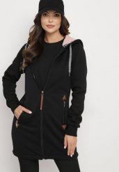 Czarna Bluza z Kapturem o Długim Fasonie z Ozdobną Taśmą Sintoria. Czarne bluzy z kapturem damskie Born2be, m, z jeansu. Za 54.99 zł.