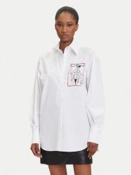 KARL LAGERFELD Koszula A3W11040 Biały Relaxed Fit. Białe koszule damskie Karl Lagerfeld, bez wzorów, z bawełny, bez kołnierzyka, bez ramiączek. Za 809.99 zł.