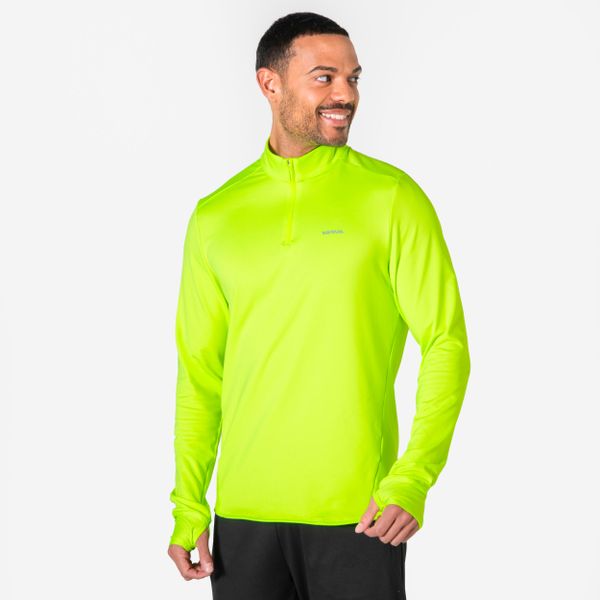 Bluza do biegania męska Kalenji Run 100 Warm Visibilite. Żółte bluzy bez kaptura męskie KIPRUN, l, z bawełny. Za 59.99 zł.