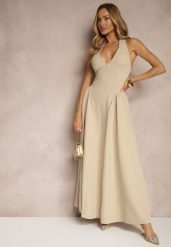 Beżowa Rozkloszowana Sukienka Halter z Wiązaniem i Odkrytymi Plecami Senicce. Brązowe sukienki damskie Renee, na imprezę, m, bez wzorów, eleganckie, bez kołnierzyka, bez ramiączek, maxi, rozkloszowane. W wyprzedaży za 104.99 zł.