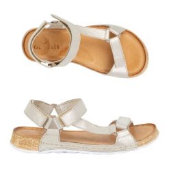 Olivier Sandały damskie barefoot-friendly Kallia skórzane złote złoty. Żółte sandały damskie bez wzorów, bez obcasa. Za 367.89 zł.