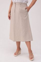 Lniana spódnica Lena w naturalnym kolorze PLUS SIZE OVERSIZE XXL. Spódniczki damskie Moda Size Plus Iwanek, l, bez wzorów, ze lnu, eleganckie, plus size, midi, dopasowane. Za 349.90 zł.