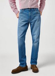 MESKIE SPODNIE WRANGLER GREENSBORO MOSAIC 112362335. Spodnie materiałowe męskie Wrangler, bez wzorów, z jeansu. Za 219.99 zł.