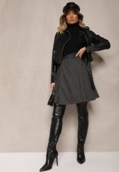 Szara Rozkloszowana Spódnica Preppy z Plisami Enavirra. Szare spódniczki damskie Renee, m, bez wzorów, klasyczne, mini, proste. Za 119.99 zł.